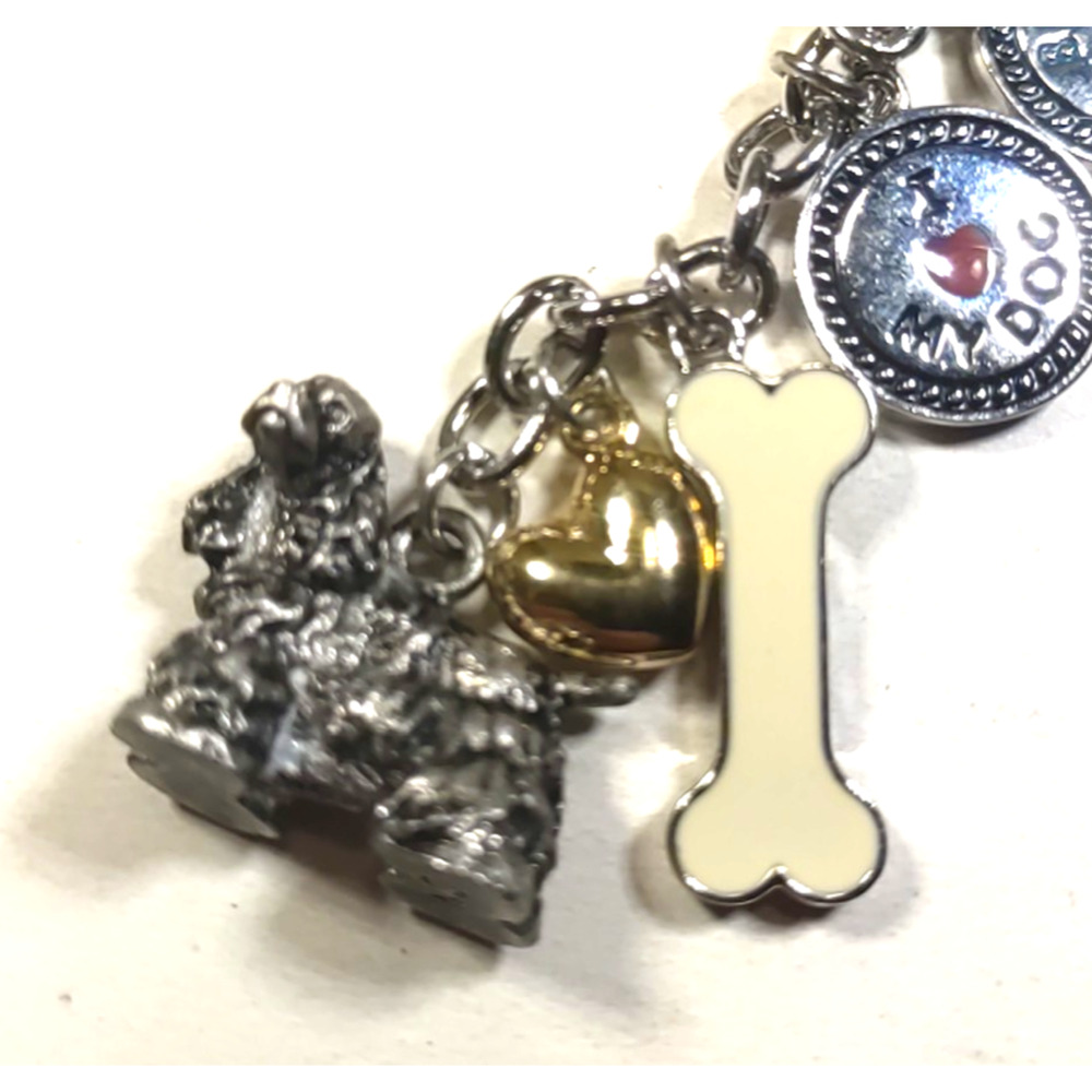 Dog Keychain Cocker Spaniel Bone Bowl Silver Tone - Picture 6 of 7